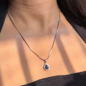 Silver Midnight Sapphire Drop Necklace